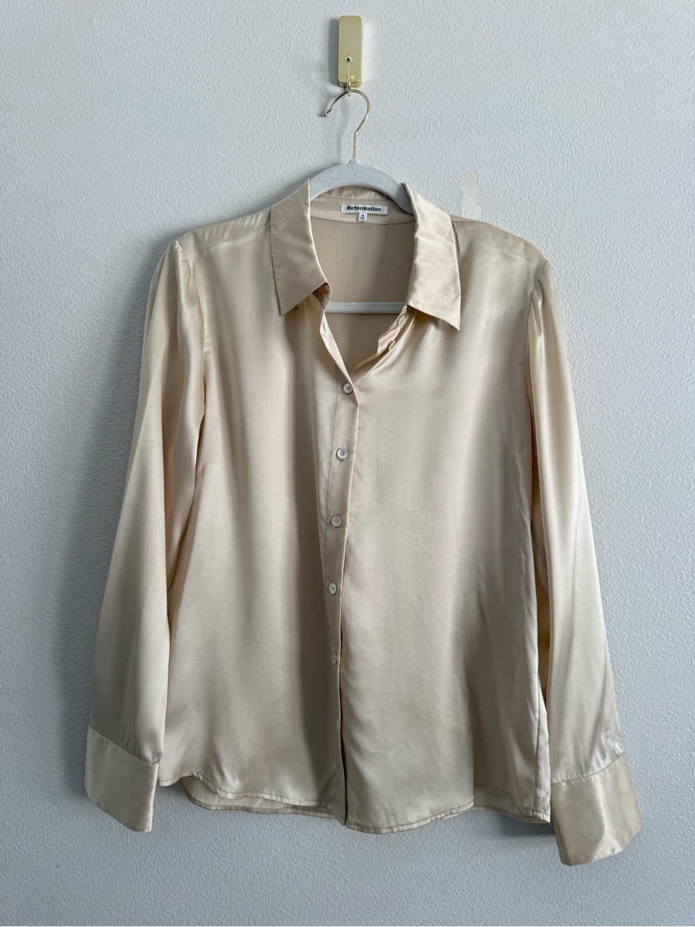 Reformation Sky champagne ivory 100% silk long sleeve button down shirt Sz S - Picture 5 of 8